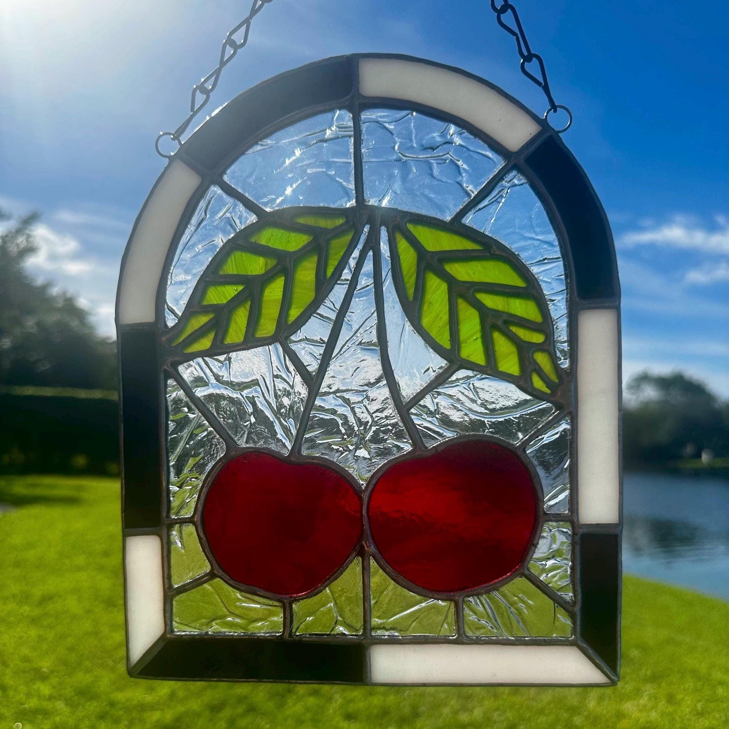 Punk Cherry Stained Glass Panel – Goth Rockabilly Window Art