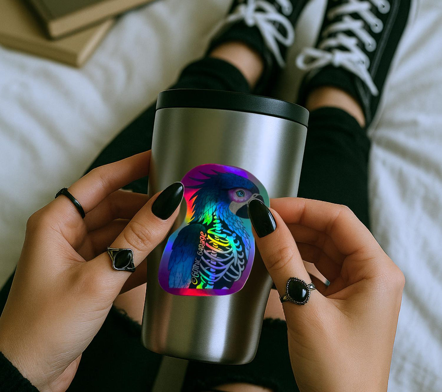 Skeleton Parrot Waterproof Sticker – Goth Bird Vinyl Decal