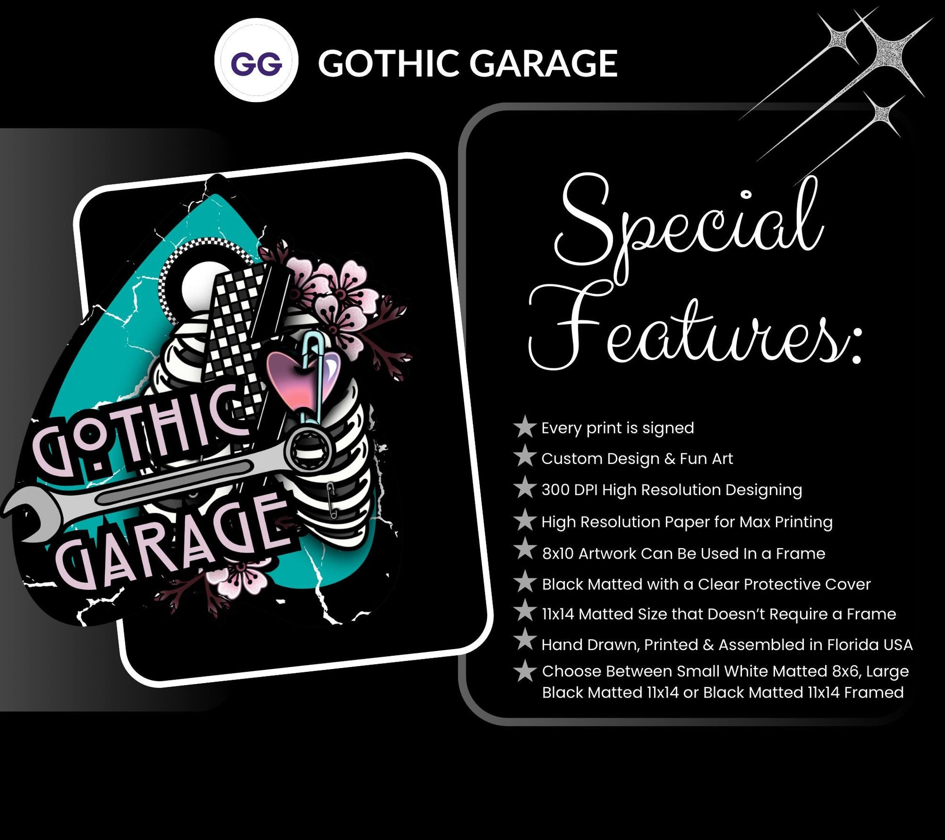 Moonlight Skeleton Lotus Art Print – Gothic Harmony Wall Decor, 8×6 or 11×14 Matted