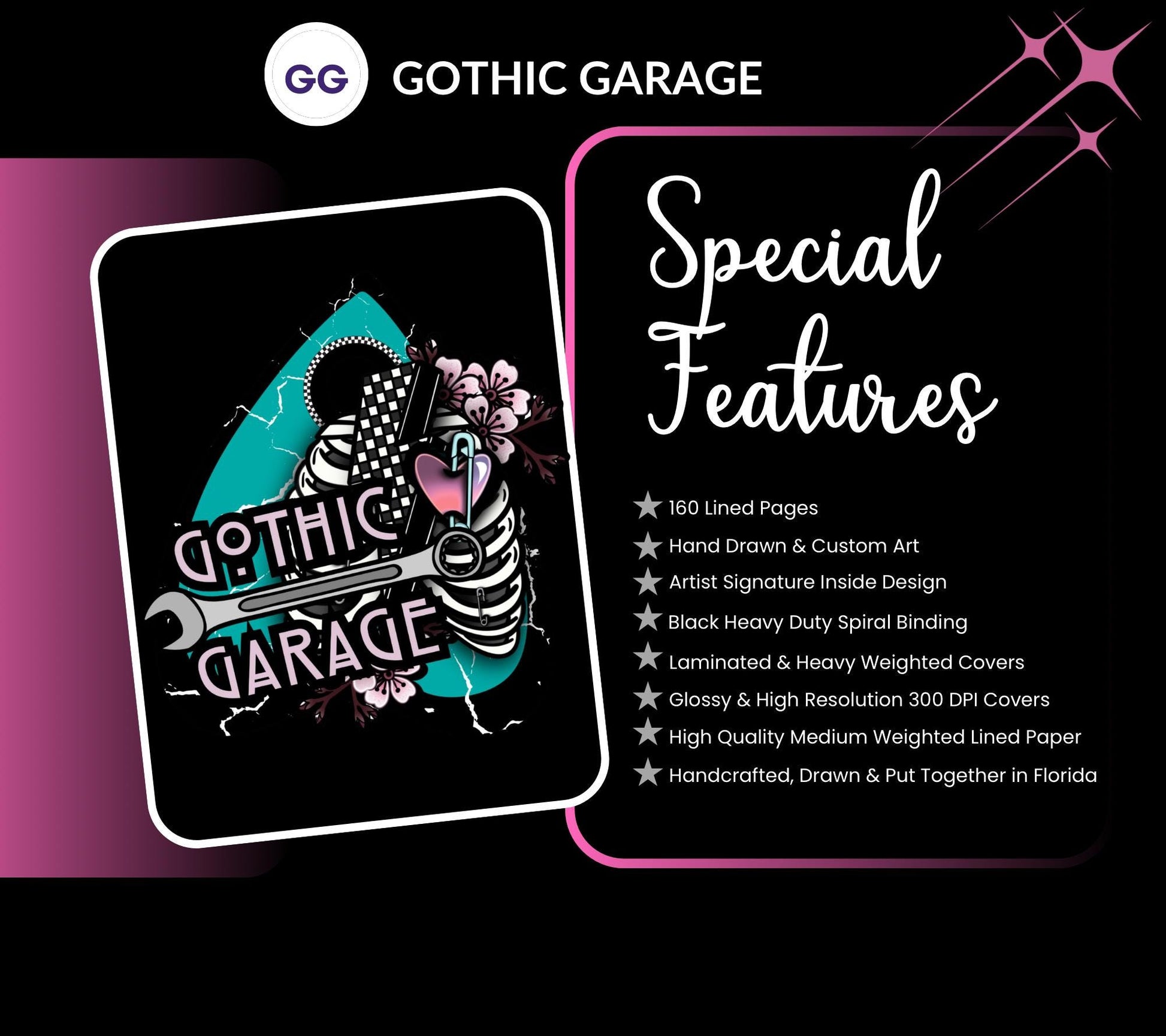 Goth Beach Girl Notebook– Hand Drawn Dark Paradise – 160 Lined Pages for Daily Tasks and Notes