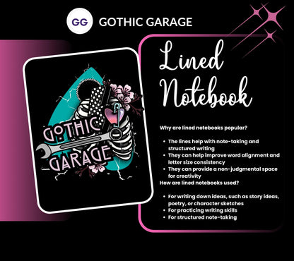 Goth Beach Girl Notebook– Hand Drawn Dark Paradise – 160 Lined Pages for Daily Tasks and Notes