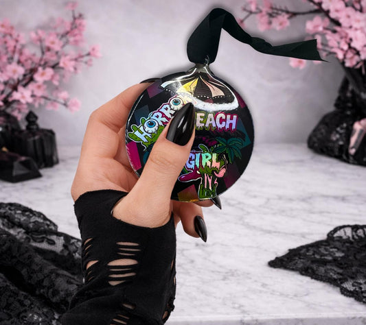 Horror Beach Girl Ornament – Gothic Summer Horror Decor for Creepy Christmas or Coastal Goth Homes