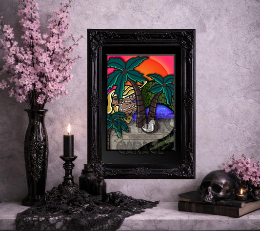 Nude Beach Goth Mermaid Art Print – Tropical Gothic Wall Decor for Alternative Home or Gallery