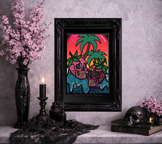 Florida Strawberry Skulls Art Print – Gothic Fruit Skulls, 8×6 or 11×14 Matted, Signed by Artist