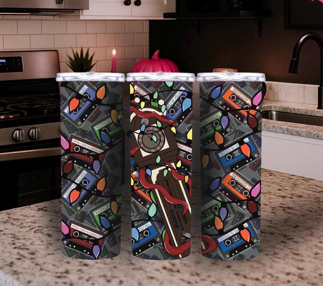 Upside Down Tumbler Wrap PNG – Retro Horror Cassette Design 20oz Skinny Digital Download