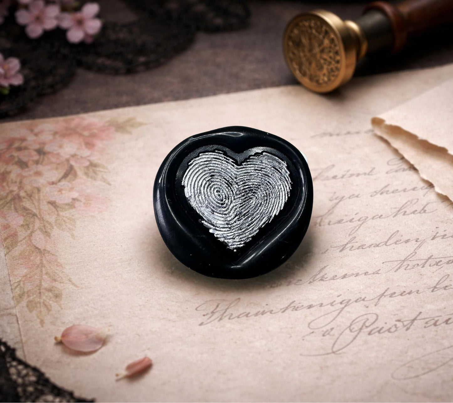 Fingerprint Heart Wax Seals – Gothic Black Peel and Stick Envelope Seals