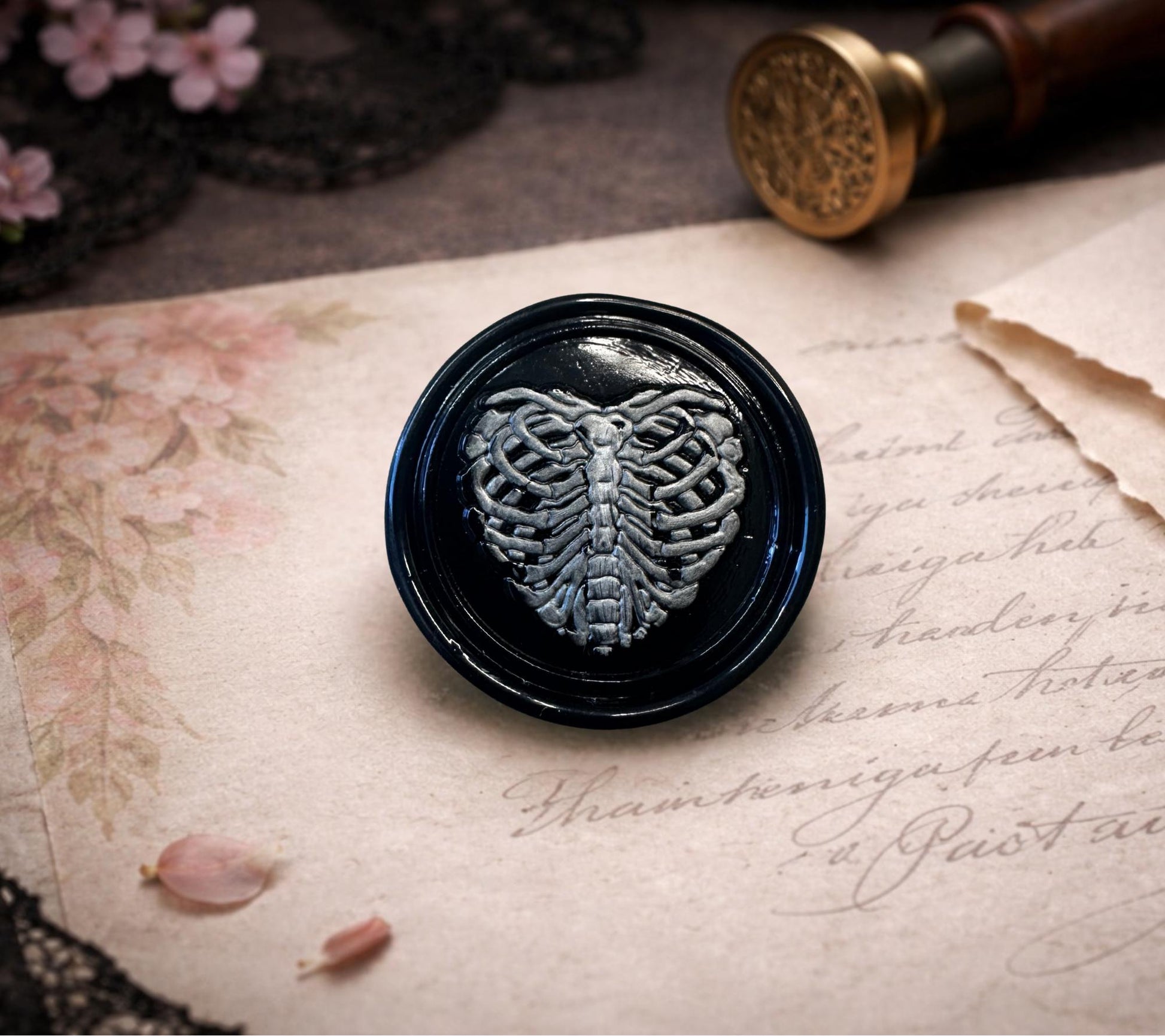 Gothic Ribcage Wax Seal Sticker: Dark Academia Stationery