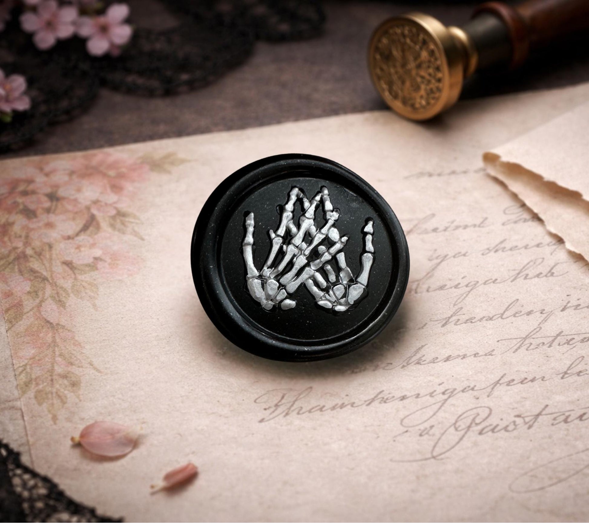 Skeleton Hand Wax Seal – Gothic Soy Wax Stamp Sticker, Hand-Poured for Letters, Invitations & Spooky Stationery