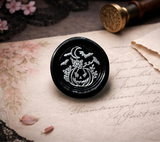 Pumpkin & Moon Wax Seal – Gothic Fall Soy Wax Sticker for Envelopes, Journals and Witchy Gifts