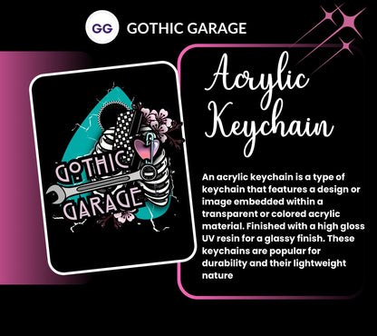 Horror Girl Keychain – Holographic Resin Acrylic Key Ring for Spooky Bags & Horror Fans