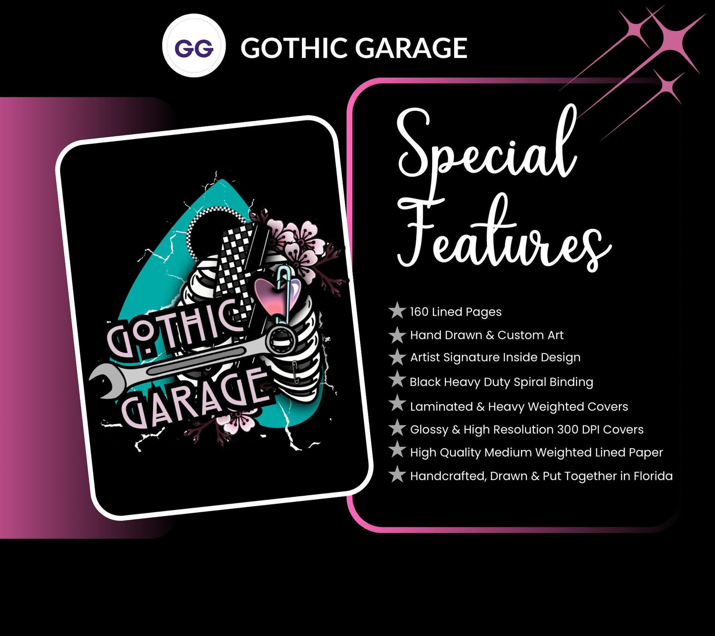 Gothic Skull & Floral Notebook Hand Drawn Detail – 160 Lined Pages for Daily Tasks, Notes, and Personal Writing