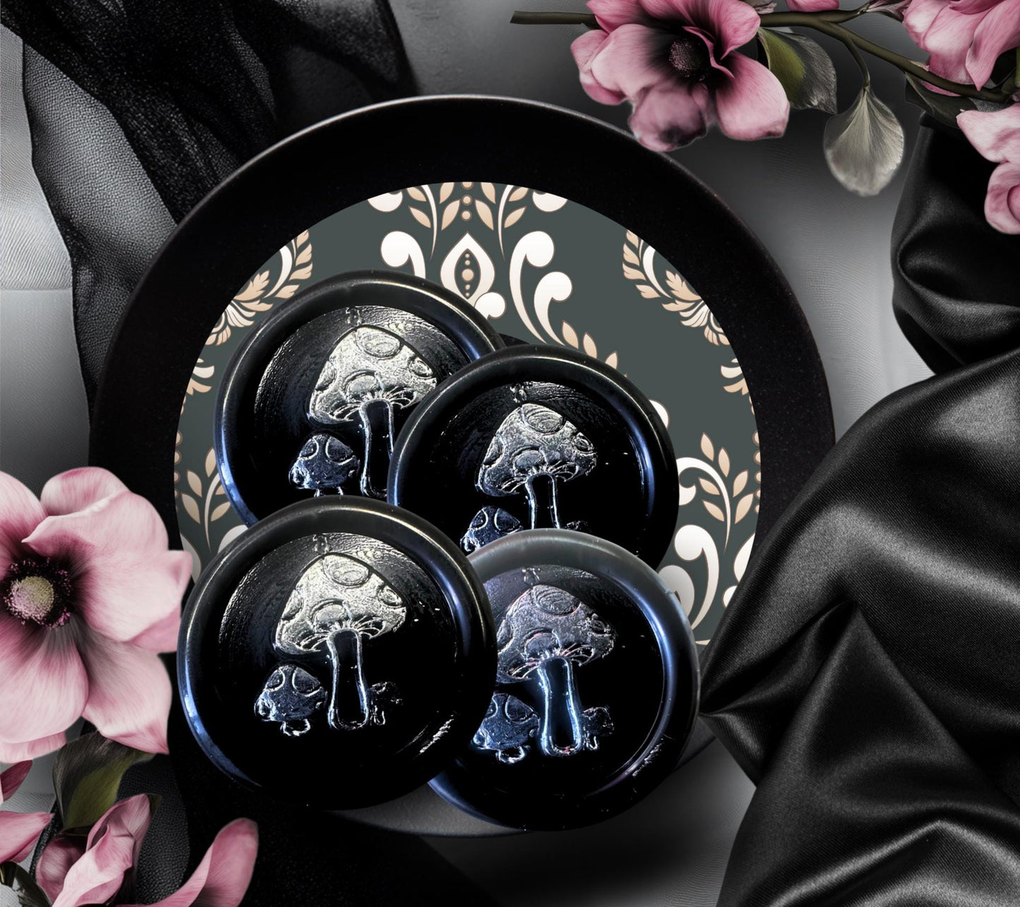 Mushroom Wax Seals – Gothic Black Peel and Stick for Stationery