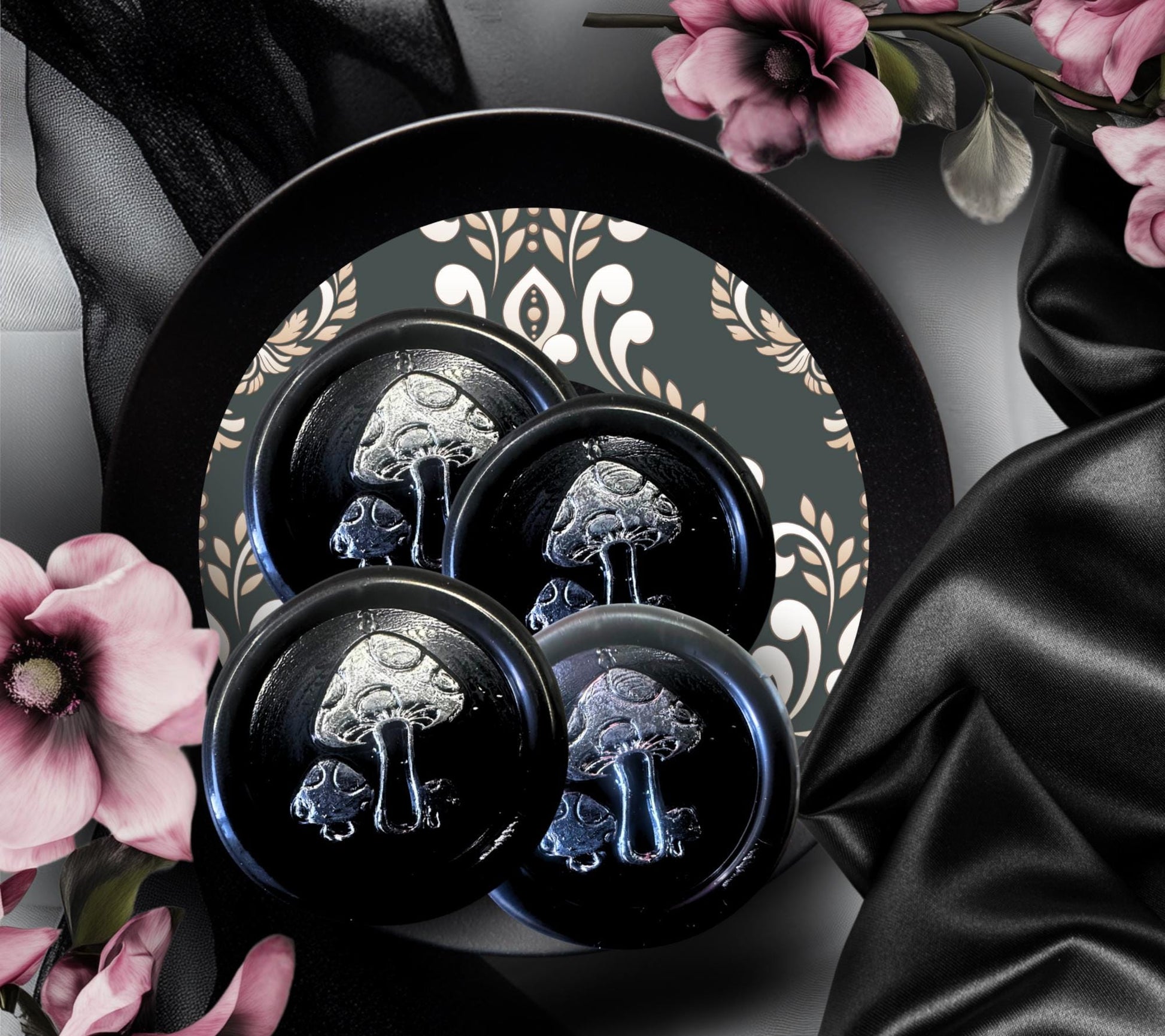 Mushroom Wax Seals – Gothic Black Peel and Stick for Stationery