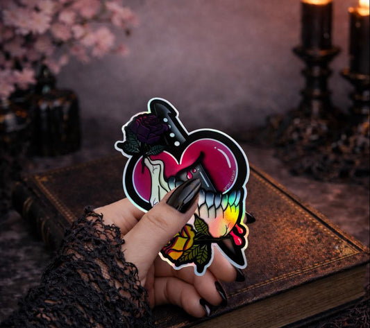 Dark Oddity Romance Waterproof Sticker - Skeleton Bone & Roses, Glossy or Holographic Options - Perfect for Laptops, Journals and Much More