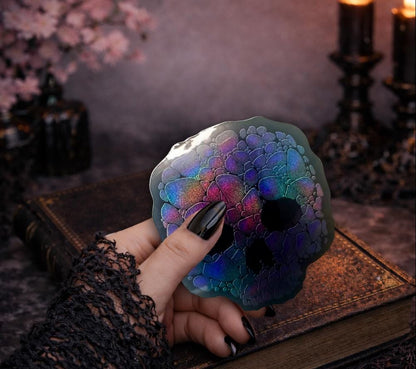 Holographic Rainbow Skull Sticker – Waterproof Gothic Skull Decal for Laptops, Tumblers & Journals