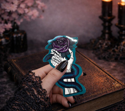 Gothic Snake & Purple Rose Sticker: Waterproof Vinyl Die Cut