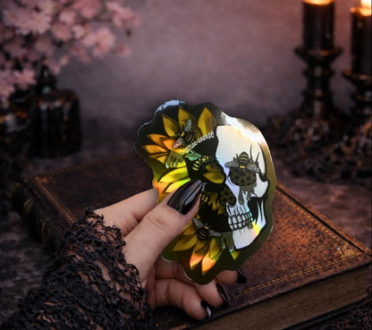 Honey Bee & Sunflower Skull Sticker – Gothic Waterproof Vinyl Decal for Laptops, Tumblers and More