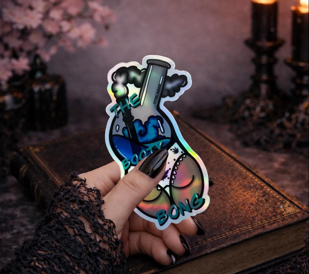 Marijuana Booty Bong- Goth Waterproof Sticker – Where Fun Meets Plant-Powered Vibes! - Perfect for Scrapbooking and Collecting