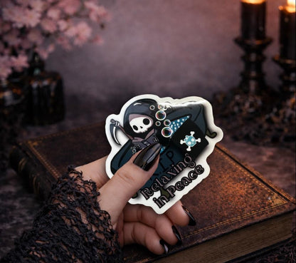 RIP Grim Reaper Waterproof Sticker: Gothic Humor, Glossy or Holographic