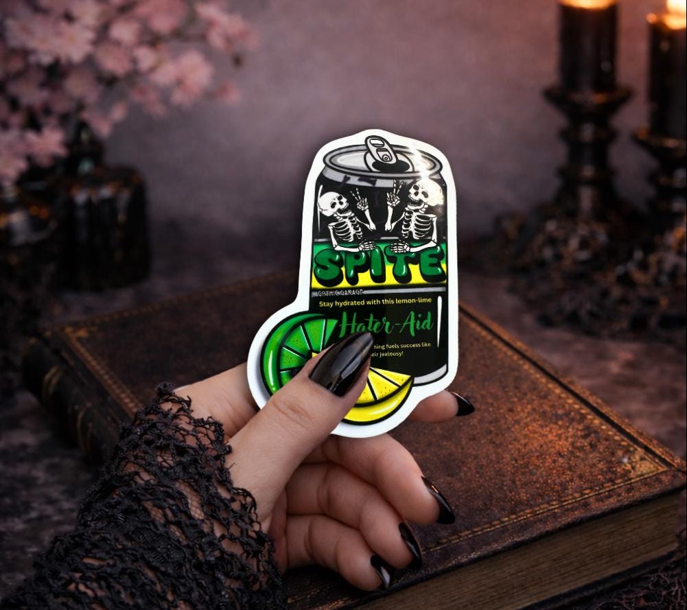 Spite Hater-Aid Sticker: Gothic Sarcastic Soda Can - Glossy or Holographic