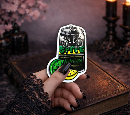 Spite Hater-Aid Sticker: Gothic Sarcastic Soda Can - Glossy or Holographic