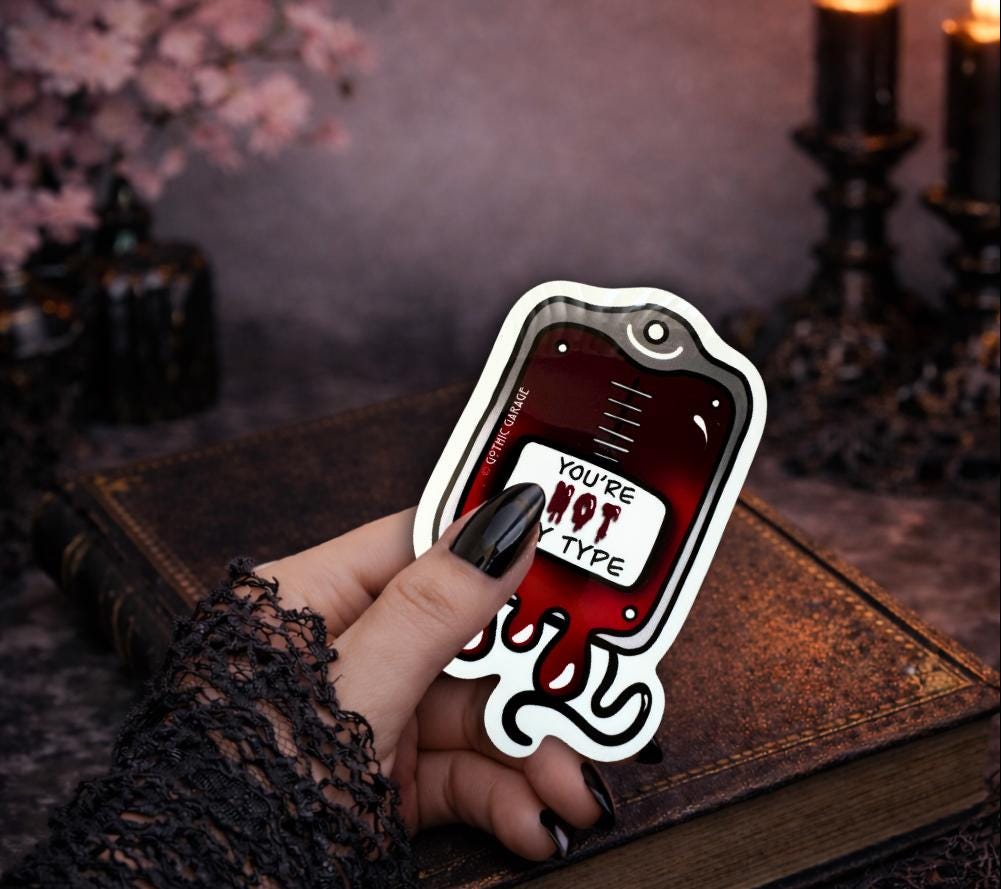 Vampire Blood Bag, Waterproof Die Cut Sarcastic Sticker, Choose Between Glossy or Holographic, Perfect to Add Horror to any Surface