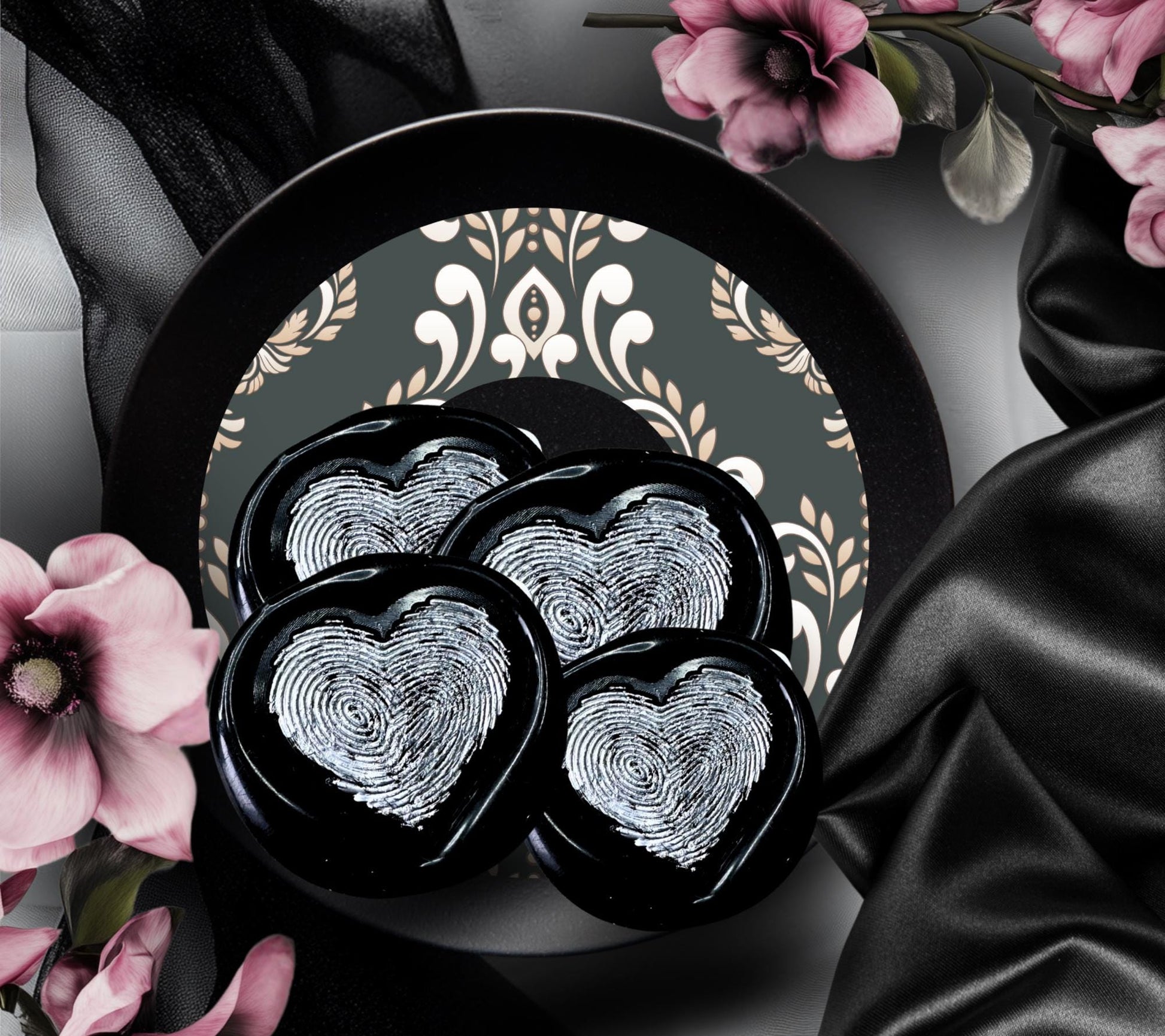 Fingerprint Heart Wax Seals – Gothic Black Peel and Stick Envelope Seals