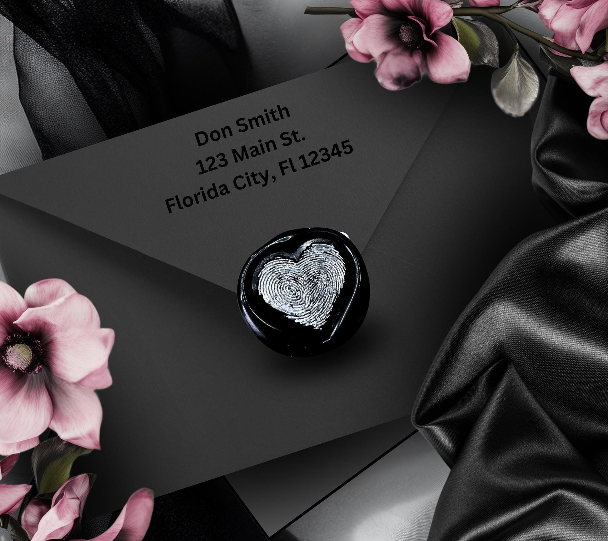 Fingerprint Heart Wax Seals – Gothic Black Peel and Stick Envelope Seals