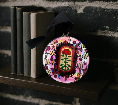 Upside Down Stained Glass Ornament, Gothic Horror Decor, Holographic Acrylic Hanging Art