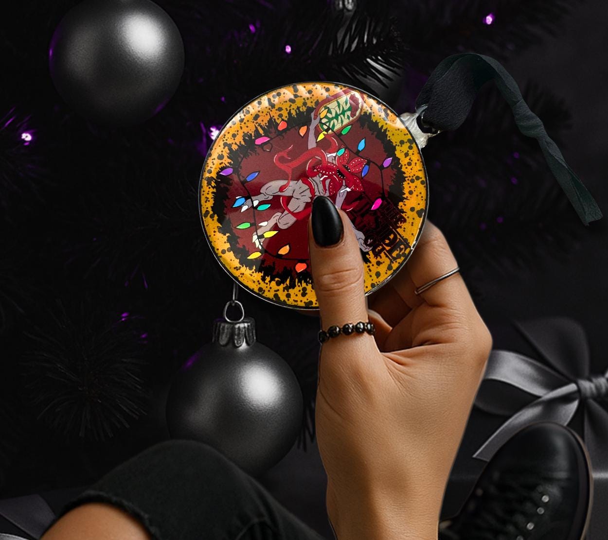 Upside Down Demogorgon Ornament, Gothic Horror Decor, Holographic Acrylic Hanging Art