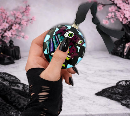 Horror Girl Books Ornament – Gothic Creepy Decor for Horror Fans & Alt Tree Styling