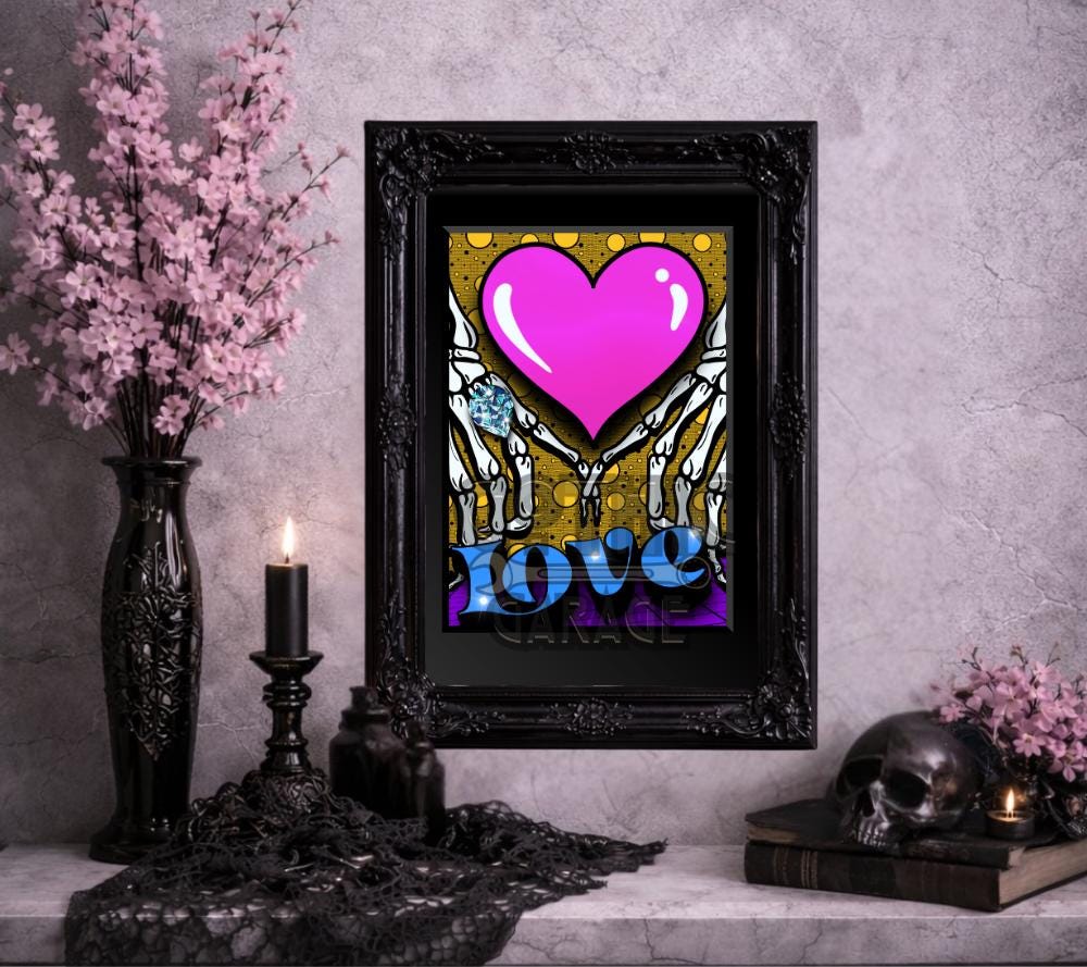 Skeleton Love Pop Art Print – Gothic Valentine’s Decor, ’Til Death Art, 8x6 or 11x14