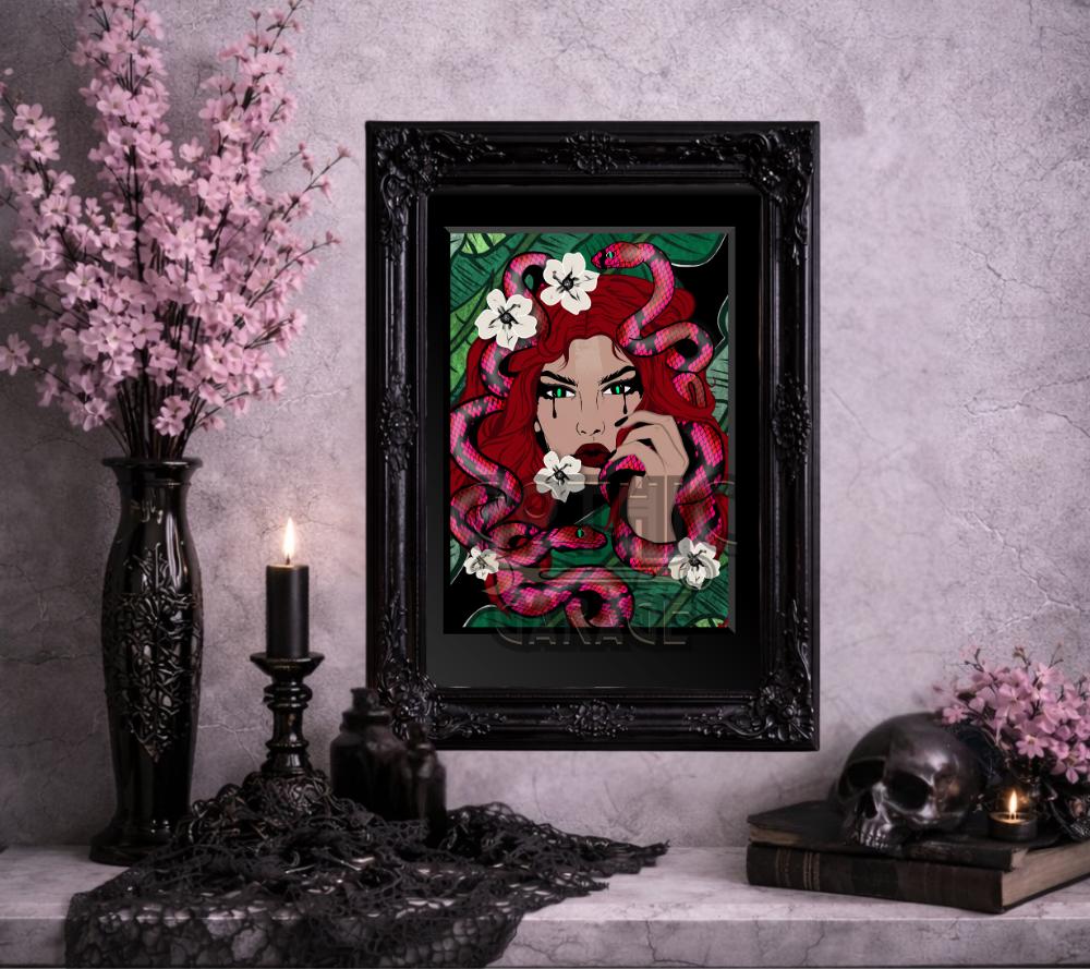 Medusa Gothic Art Print: Dark Snake Goddess Wall Decor