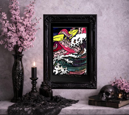 Gothic Surreal Octopus Art Print – Coastal Tentacle Surf Wall Decor, 8×6 or 11×14 Matted