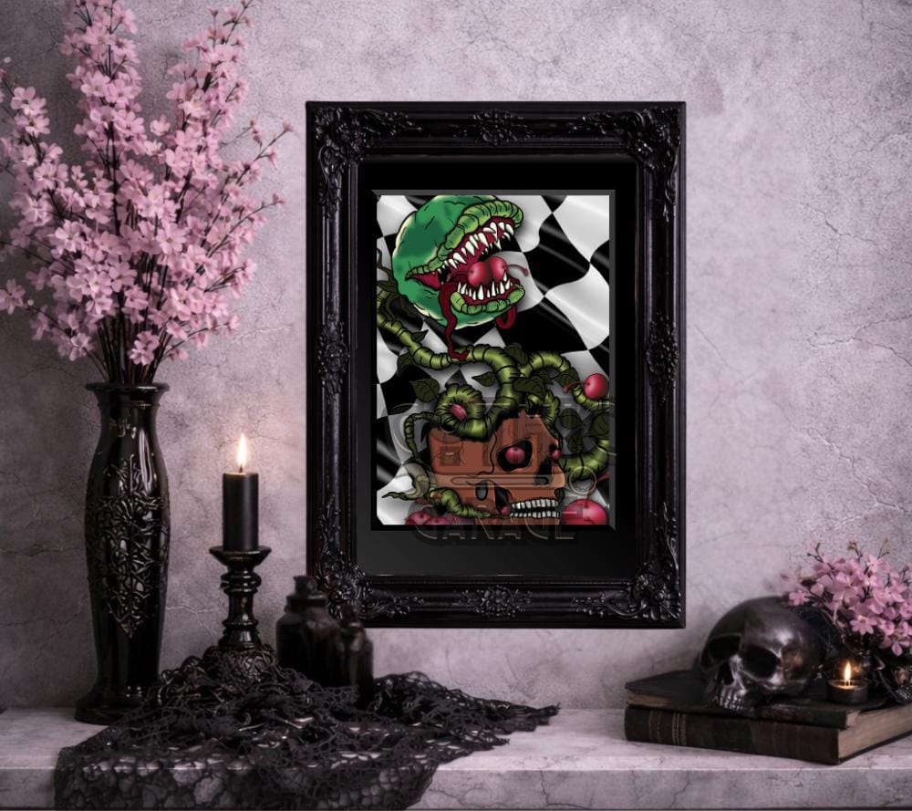 Horror Venus Fly Trap Cherry Skull Art Print – Gothic Horror Wall Decor, 8×6 or 11×14 Matted