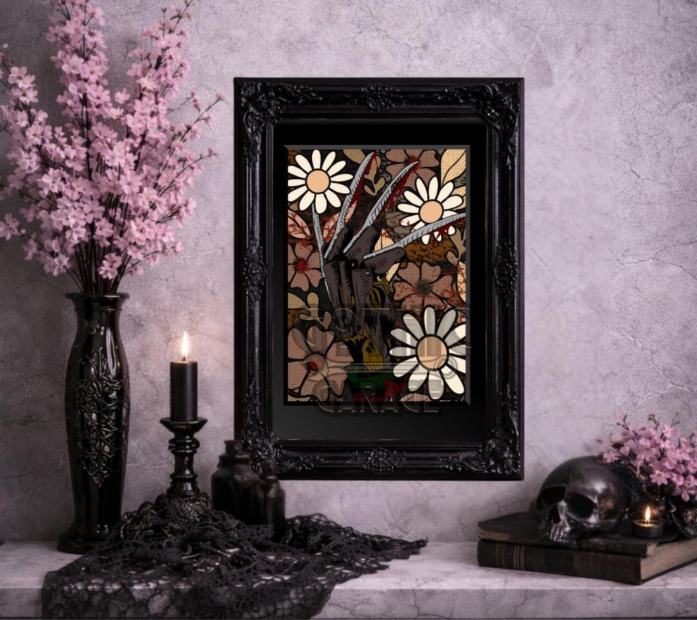 Horror Slasher Floral Art Print — Daisies & Claws Gothic Wall Décor