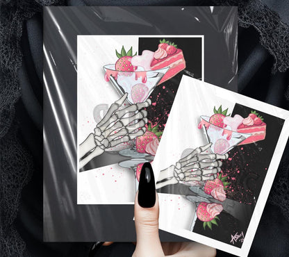 Strawberries & Cream Martini Skeleton Art Print