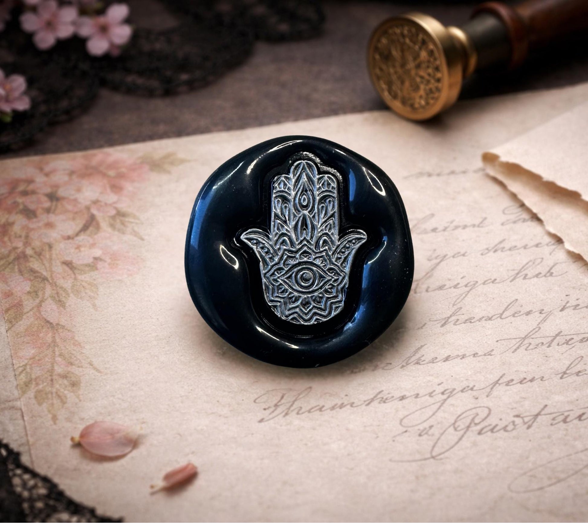 Hamsa Hand Wax Seal – Gothic Protective Evil Eye Stamp for Envelopes, Letters & Journals