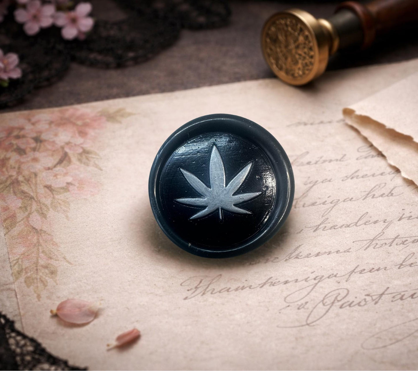 Cannabis Pot Leaf Wax Seal – Hand-Poured Adhesive Seal for Envelopes, Journals & Gifts