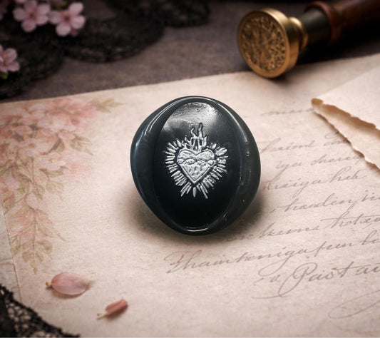 Gothic Sacred Heart Wax Seal – Black Hand-Poured Adhesive Seals for Invitations, Journals & Witchy Stationery