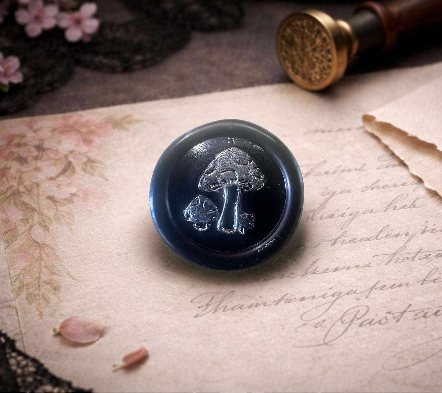 Mushroom Wax Seals – Gothic Black Peel and Stick for Stationery