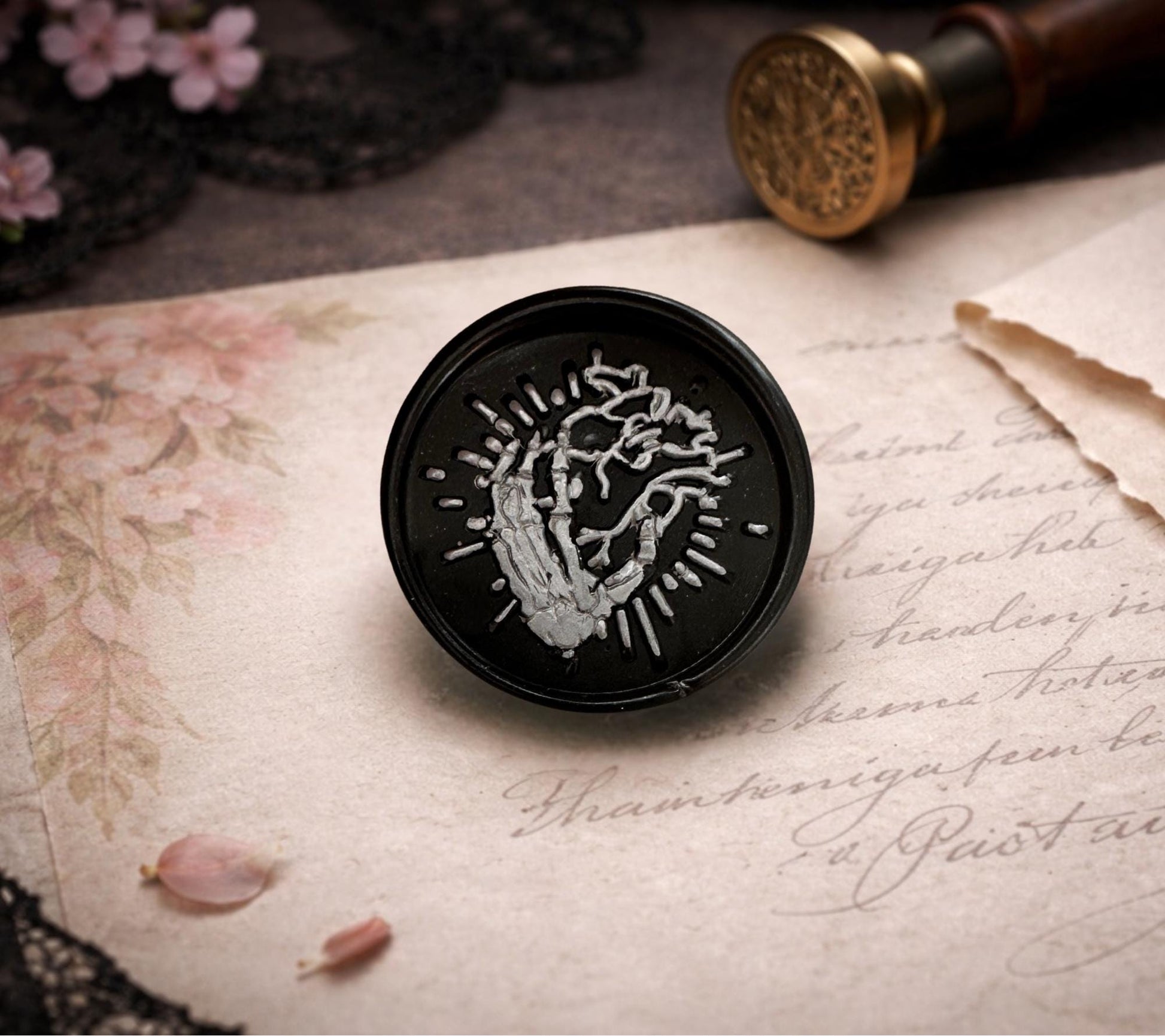 Skeleton Heart Wax Seal – Gothic Soy Wax Sticker for Letters, Journals & Occult Gifts
