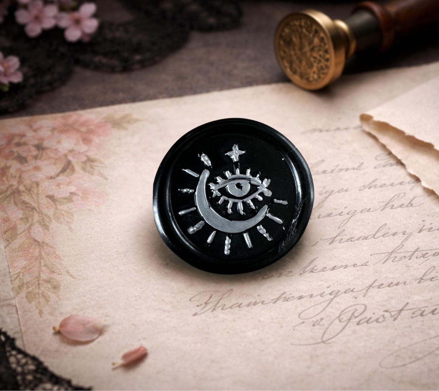 Evil Eye Moon Wax Seal – Wiccan Gothic Soy Wax Sticker for Spells, Journals & Gift Wrap