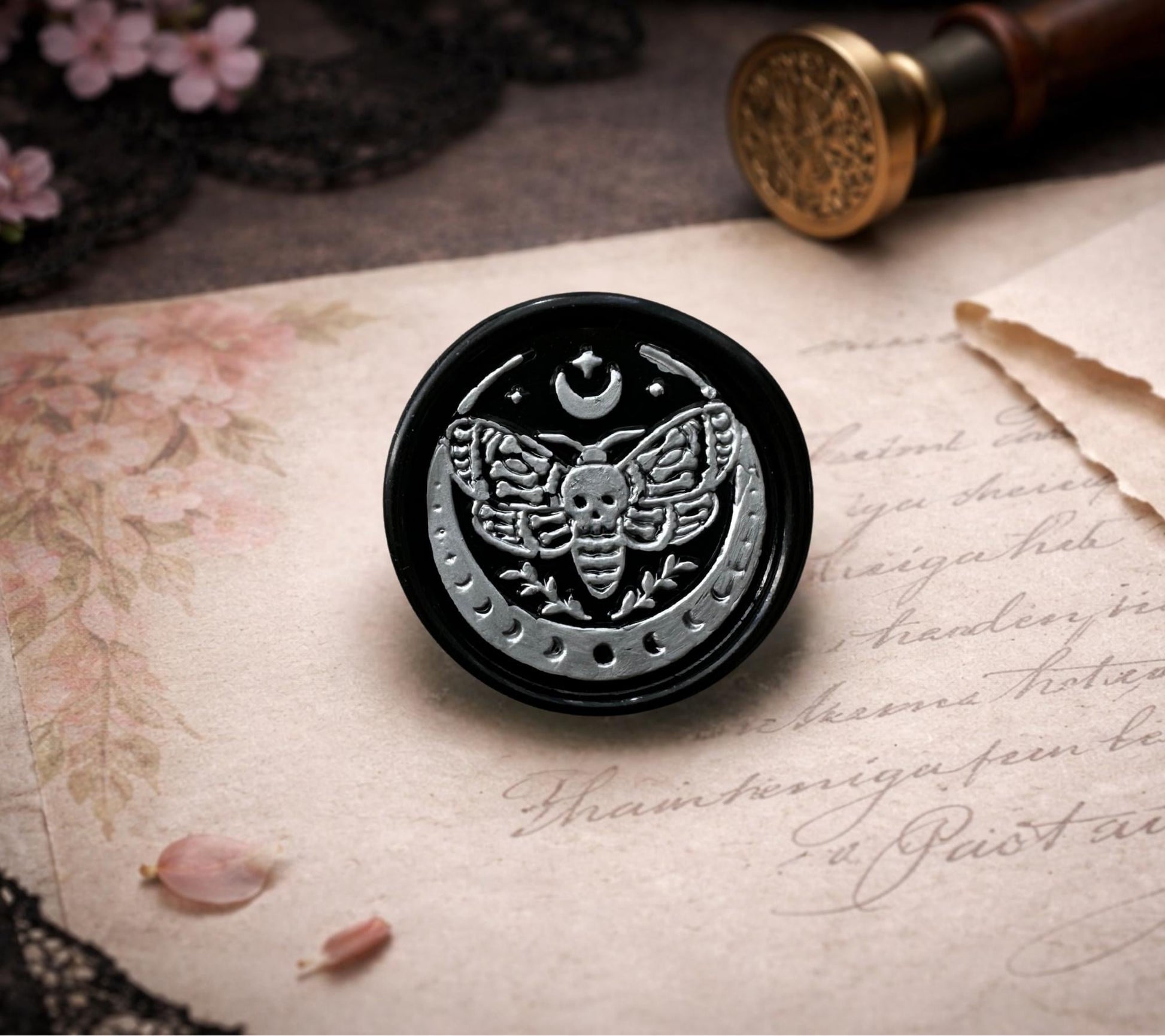Handpoured Gothic Moth Wax Seal Sticker: Celestial Moon Wedding Envelope