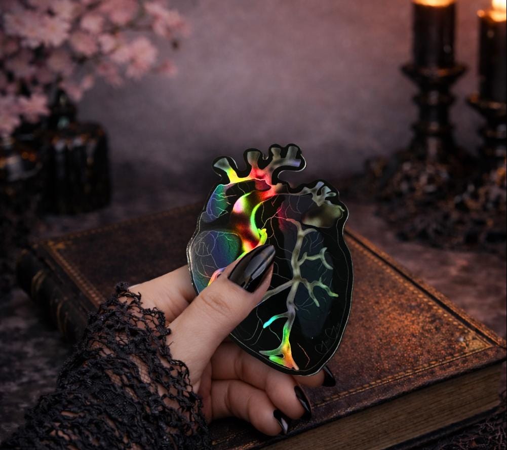 Gold Vein Anatomical Heart Sticker: Gothic X-Ray Vinyl Decal