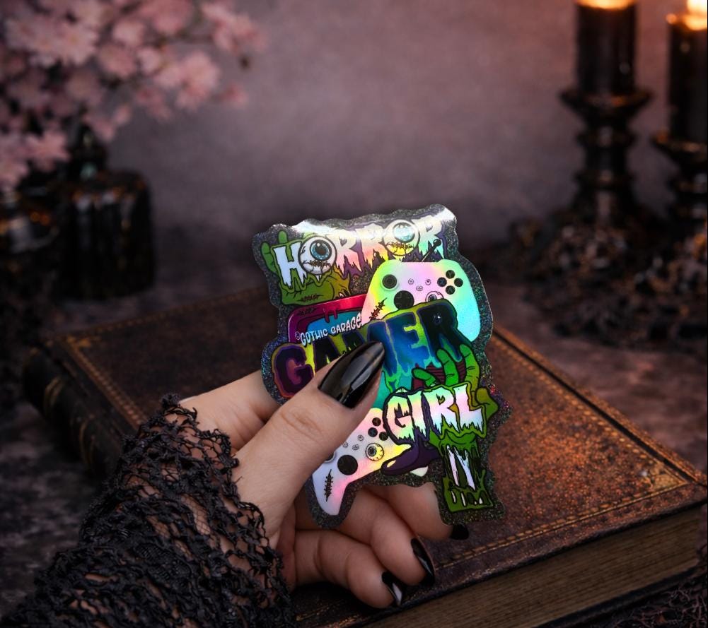 Horror Gamer Girl Sticker – Waterproof Vinyl Gaming Decal for Laptops, Consoles & Journals