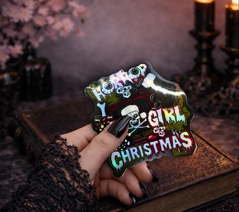 Horror Girl Christmas Sticker – Gothic Holiday Waterproof Vinyl Decal for Laptops, Tumblers & Gifts