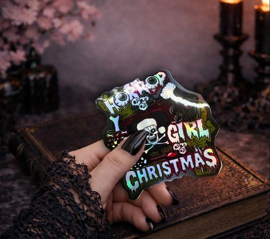Horror Girl Christmas Sticker – Gothic Holiday Waterproof Vinyl Decal for Laptops, Tumblers & Gifts
