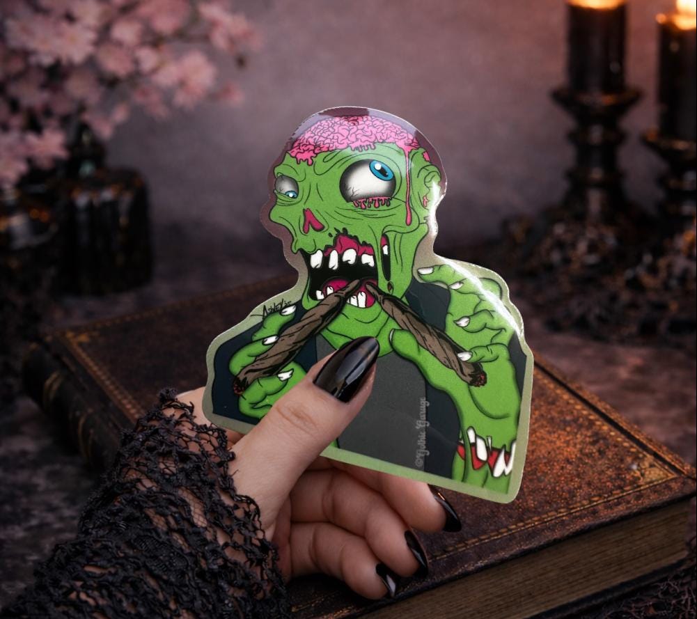 Blunt Brains – Zombie Stoner Die Cut Waterproof Sticker- A little undead, a lotta baked
