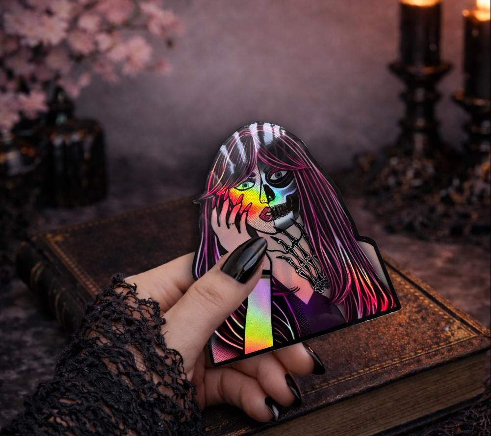 Femme Fatale Sticker: Gothic Pop Art, Waterproof Vinyl (Glossy or Holographic)